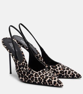 PARIS TEXAS Lidia leopard-print canvas slingback pumps