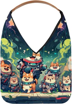 Generic Cute Space Dog Reusable Lightweight Grocery Bags - Foldable Into Compact Pouch, Washable & Sturdy, Multipurpose for Shopping and Travel