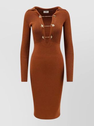 Elisabetta Franchi knit dress collared v neckline midi