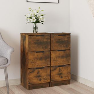 vidaXL Aparadores 2 Uds Madera Contrachapada Roble Ahumado 30x30x70 Cm Vidaxl