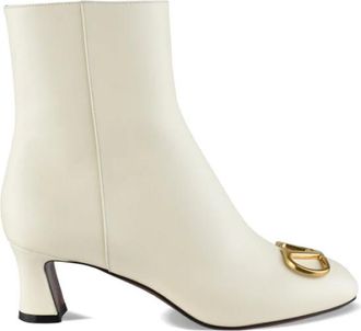 Valentino Garavani VLogo leren enkellaarsjes - Dames - Laarzen met Hak - Wit - 36 1/2 EU - Leer - Schoenen