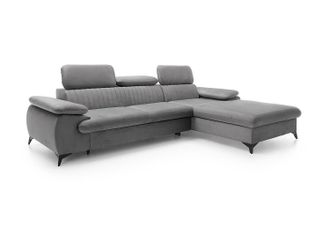 Vente-Unique Sof&aacute; cama rinconera derecha de terciopelo gris claro SAMARA de Pascal Morabito