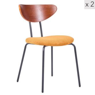 Nordlys Set de 2 sillas de comedor de madera, metal y tejido amarillo