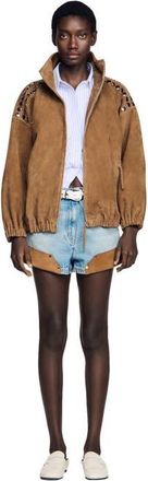 Sandro Studded suede jacket in Camel at Nordstrom, Size 40 Eu