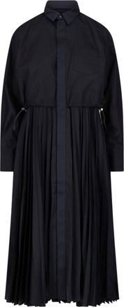 sacai Abito Midi In Popeline Plissettato
