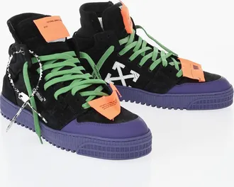 Off-white Suede High-Top Sneakers with Laces and Contrasting Sole Off-White