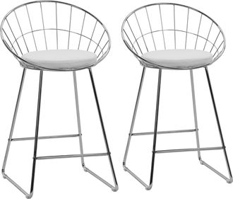 Happy Garden Pack De 2 Taburetes De Bar De 65cm En Metal Cromado Y Coj&iacute;n Blanco Alex