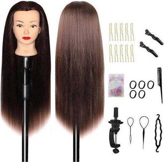 OEM Cabeza De Pr&aacute;ctica De Fibra Resistente Al Calor. Adecuada Para Pelucas. Incluye Diadema De Barbero Y Soporte. Kit De Peinado Diy (rojo Y Negro)