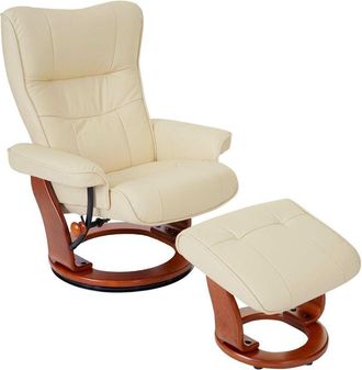 Hhg Mca Sill&oacute;n Reclinable Montreal, Tv Sill&oacute;n Taburete, Cuero Genuino 130kg Capacidad De Carga, Crema, Color Miel