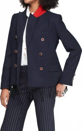 Vilagallo Fringe Button Front Coat In Navy