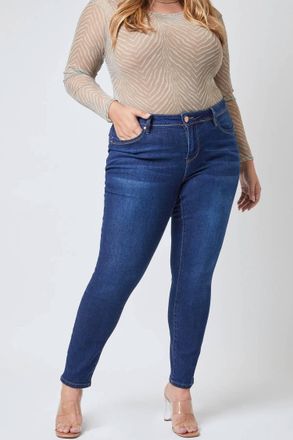 YMI Wannabettabutt 2 Button Roll Cuff Ankle Jeans - Plus In Dark Denim