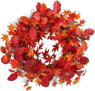 Nearly Natural 22-in Japanese Maple, Magnolia Leaf and Berries Artificial Wreath in Red/orange at Nordstrom