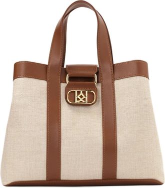 Kazar Bruin en beige stof en leren handtas - Dames - Handtassen - Beige - ONE Size - Tassen