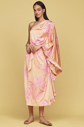 Hutch Morgan One-Sleeve Tie-Waist Midi Dress