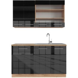 Vicco Cucina completa Fame-Line, Antracite lucido/oro power oak, 140 cm senza piano di lavoro
