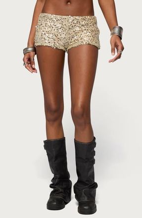 Edikted Annael Sequin Micro Shorts in Beige at Nordstrom, Size X-Small
