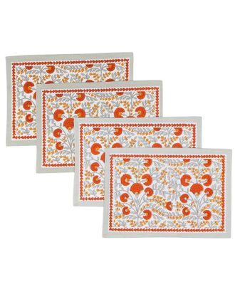 Tiramisu Scarlet & Slate Floral Block Print Cotton Placemats