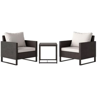 OUTSUNNY 3PCS Rattan Bistro Set Glass Top Table and Chairs with 4 Cushions - Brown | TJ Hughes