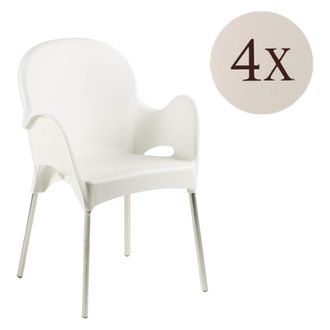 Dmora Silla De Exterior Raimund, 4 Unidades, Apilable, Fabricado En Italia, Con Reposabrazos, Blanco