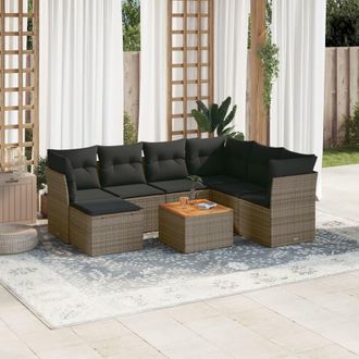 vidaXL Vidaxl - Set De Sof&aacute;s De Jard&iacute;n 8 Pzas Y Cojines Rat&aacute;n Sint&eacute;tico Gris
