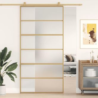 Berkfield Home Sliding Door Gold 102.5x205 cm Frosted ESG Glass & Aluminium