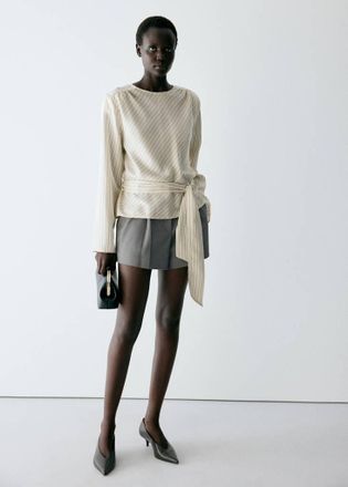 Mango Blusa righe fiocco vita grezzo - Donna - S - MANGO