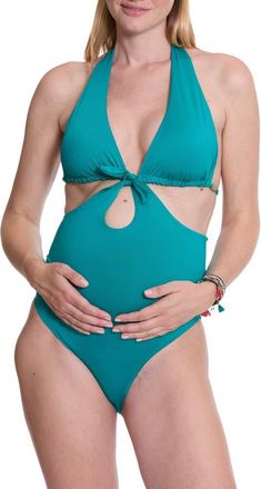 Cache Coeur Multiposition Faro Maternity Swimsuit in Emerald at Nordstrom, Size Large
