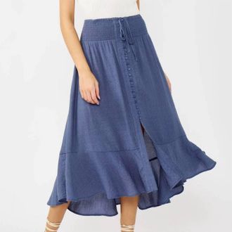 Lovestitch Smocked Waist Midi Skirt In Slate Blue