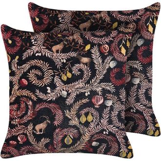 Beliani Conjunto De 2 Cojines De Terciopelo Negro Rosa 45 X 45 Cm Algod&oacute;n Bot&aacute;nico Ricinus