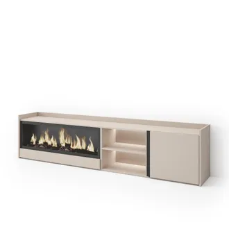Skraut Home Skraut Home - Mueble Tv, Televisi&oacute;n, Muebles De Sal&oacute;n, Almacenaje, 212x35x50cm, Para Tv Hasta 80, Chimenea El&eacute;ctrica Xxl, Led, Estilo Moderno, Beige
