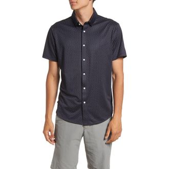 Mizzen+Main Mens Halyard Trim Fit Dot Print Short Sleeve Performance Button-Up Shirt in Navy Dot Print at Nordstrom, Size Xx-Large