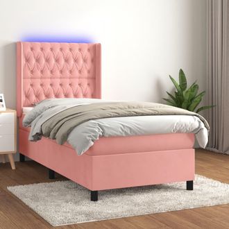 vidaXL Vidaxl - Cama Box Spring Colch&oacute;n Y Led Terciopelo Rosa 90x200 Cm