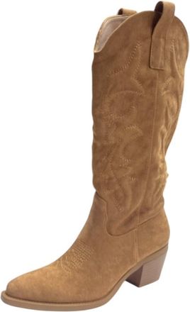 Generic Womens Western Embroidered Cowboy Mid Calf Ladies Fashion Winter Boots (Camel, One Size, UK Footwear Size System, Adult, Women, Numeric, Medium, 6.5)
