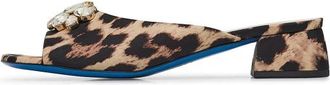 Loriblu Muiltjes van luipaardprint stof met ingelegde stenen - Dames - Muiltjes - Bruin - 37 EU - Schoenen