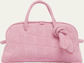 Jacquemus Le Petit Turismo Croc-Embossed Suede Bowling Bag