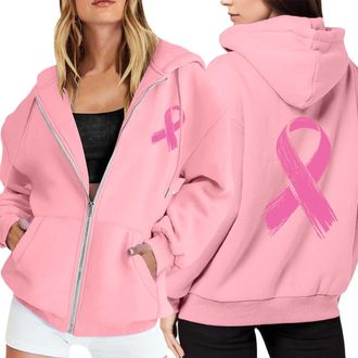 Generic Womens Inspirational Quote Breast Cancer Hoodie, Pink Ribbon Print Zip Up, Soft Brushed Interior, Wear It Pink Merch