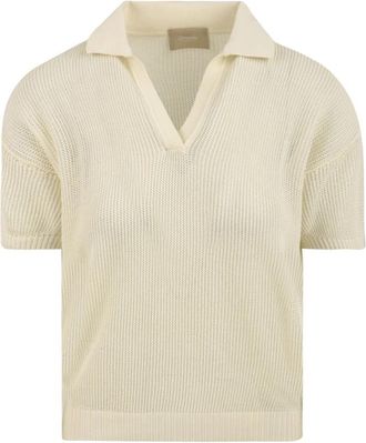 Drumohr Witte Polo Shirt Casual Stijl - Dames - V-hals truien - Beige - L - Katoen - Truien & Vesten
