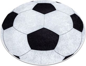 RugsX Alfombra Lavable Junior 51553.802 Circulo Futbol Para Ni&ntilde;os Antideslizante - Negro / Blanco Black Circulo 160 Cm