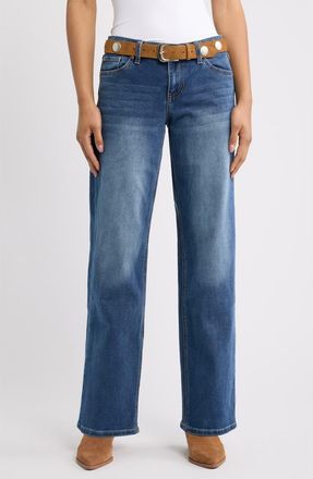YMI Britney Belt Low Rise Wide Leg Jeans in 08Pt - Tinted Dark W at Nordstrom, Size 13