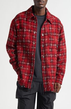 Amiri Plaid Wool Blend Tweed Overshirt in Red Rose at Nordstrom, Size Xxx-Large