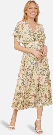 Yumi Short Sleeve V-Neck Ruched Midi Dress in White at Nordstrom, Size 12