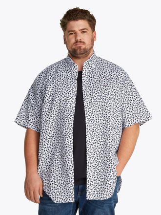 Tommy Hilfiger Big & Tall Kurzarmhemd BT-LINEN BLEND MPRINT, Herren, Gr. 5XL, N-Gr, weiss (wei&szlig;), Web, Obermaterial: 52% Baumwolle, 48% Leinen, TOMMY HILFIGER BIG & TALL, Hemde