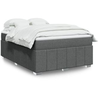 vidaXL Cama Box Spring Con Colch&oacute;n Tela Gris Oscuro 140x200 Cm
