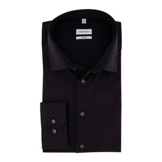 Seidensticker Overhemden, Heren, Zwart, 5Xl, Katoen, Zwarte overhemdjurk met slim fit