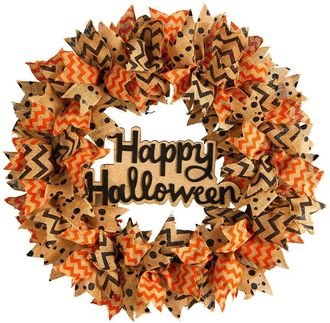Nearly Natural Halloween Burlap Ribbon Wreath 30In