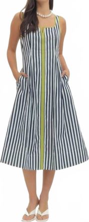 Entro Bailey Striped Sleeveless Midi Dress In Navy/lime