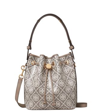 Tory Burch Grey T Monogram Small Bucket Bag