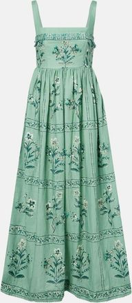 Agua Bendita Abito lungo Barbara in lino con ricamo