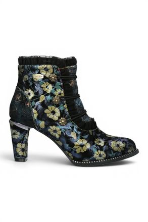 Laura Vita Floral Womens Victorian Blue Leather Heel Ankle Boots - Alcbaneo-130