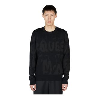 Alexander McQueen Alexander McQueen, Round-neck Knitwear, male, Black, Size: S Logo Sweater
